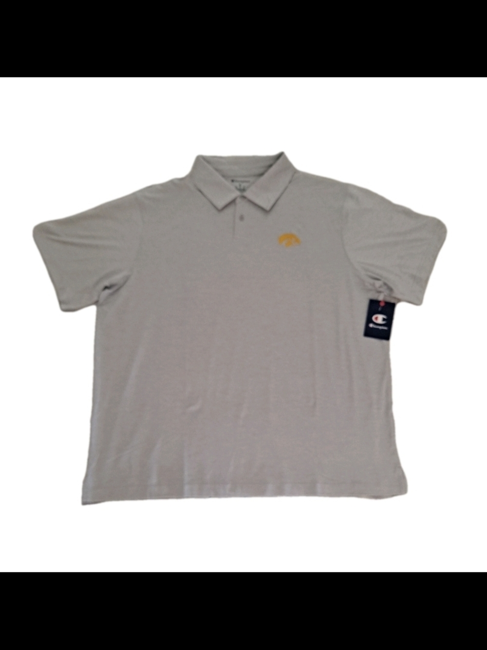 Champion Iowa Hawkeyes Men’s Light Gray Polo Shirt with Embroidered Logo Size XL
